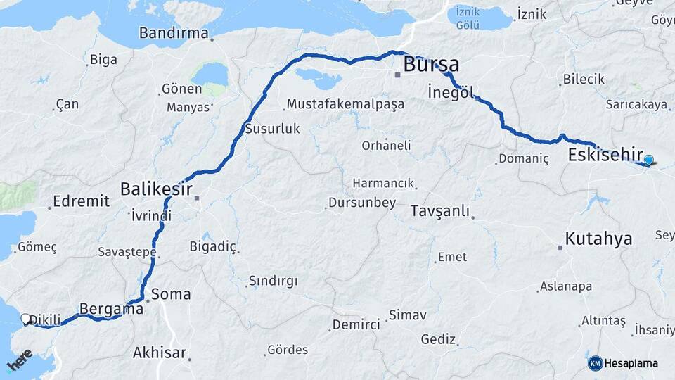 Eskişehir Dikili İzmir Arası Kaç Km - Yol Haritası