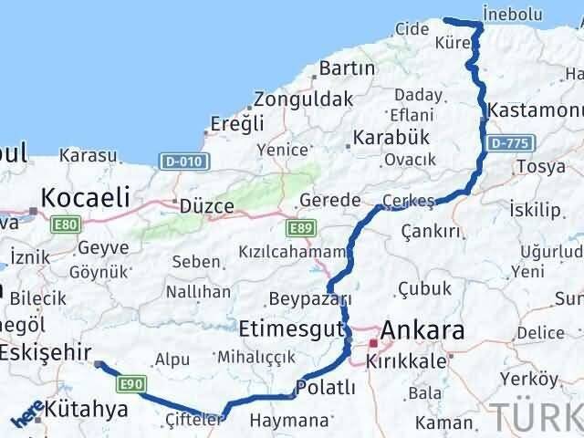 Eskişehir Doğanyurt Kastamonu Arası Kaç Km - Yol Haritası