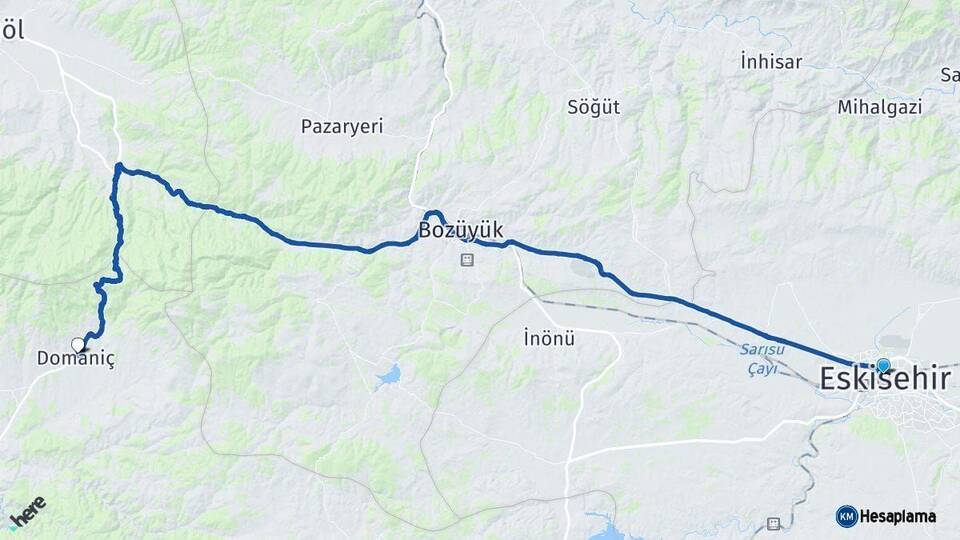 Eskişehir Domaniç Kütahya Arası Kaç Km - Yol Haritası