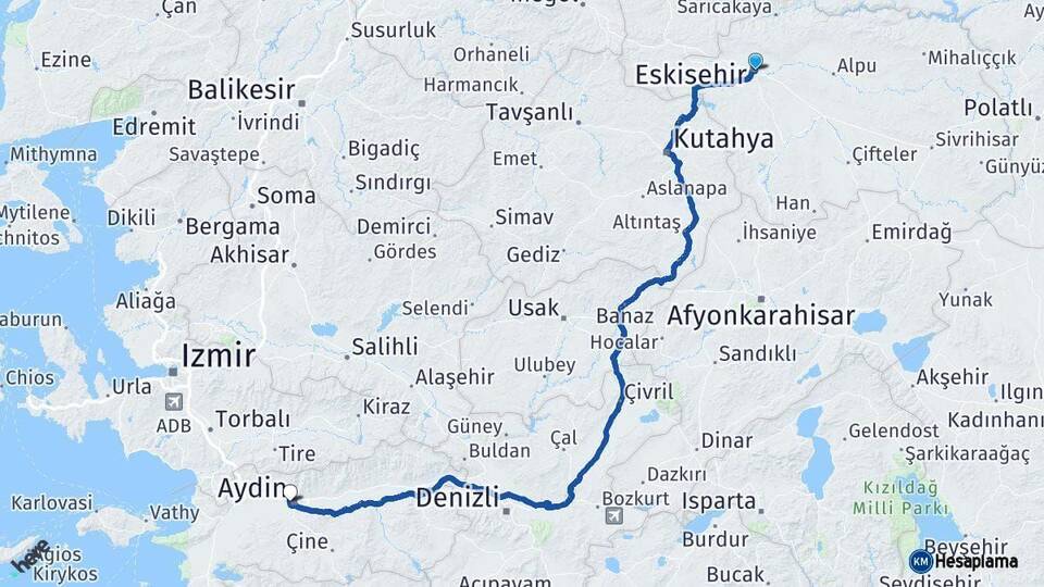 Eskişehir Efeler Aydın Arası Kaç Km - Yol Haritası