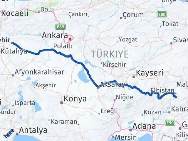 Eskişehir Ekinözü Kahramanmaraş Arası Kaç Km - Yol Haritası