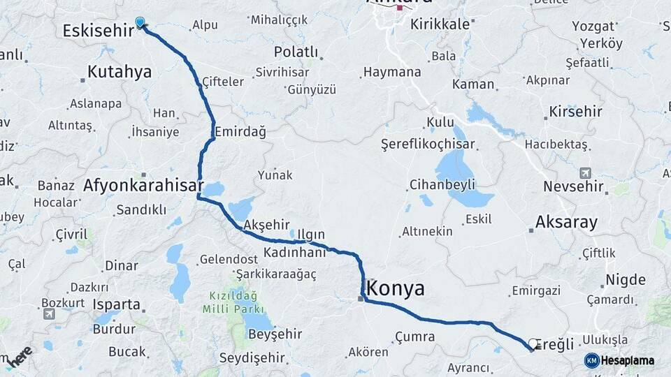 Eskişehir Ereğli Konya Arası Kaç Km - Yol Haritası