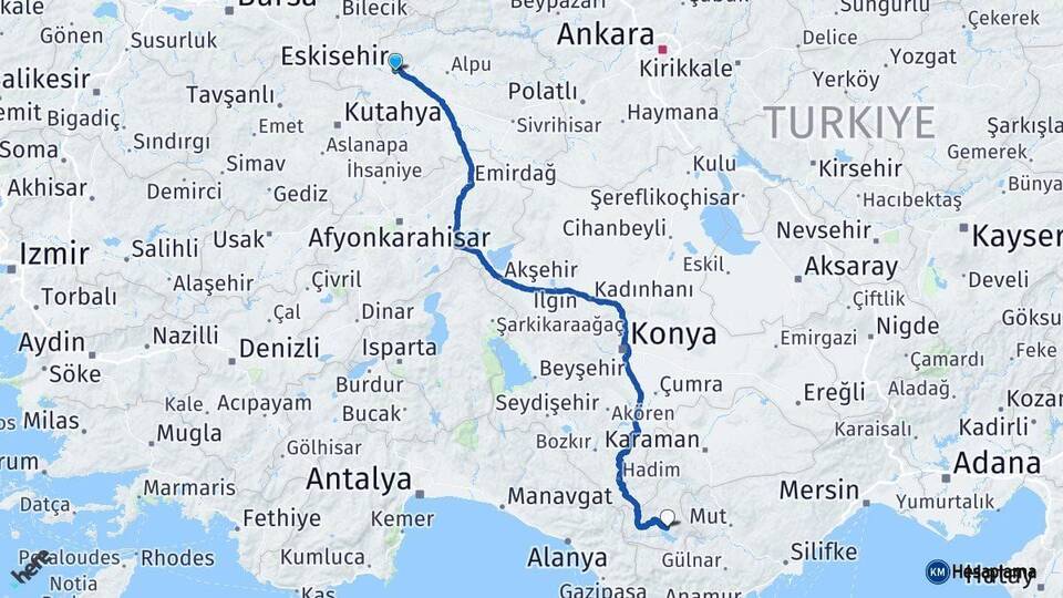 Eskişehir Ermenek Karaman Arası Kaç Km - Yol Haritası