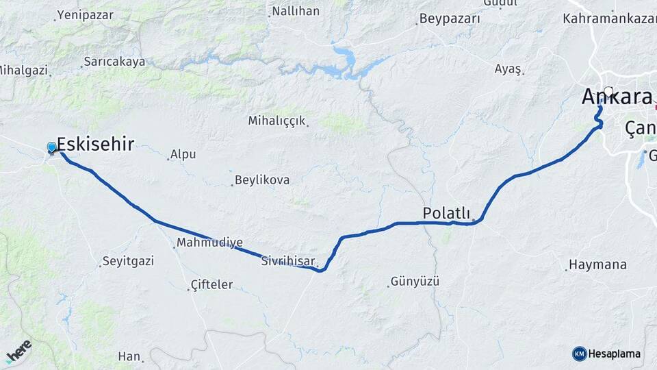 Eskişehir Etimesgut Ankara Arası Kaç Km - Yol Haritası