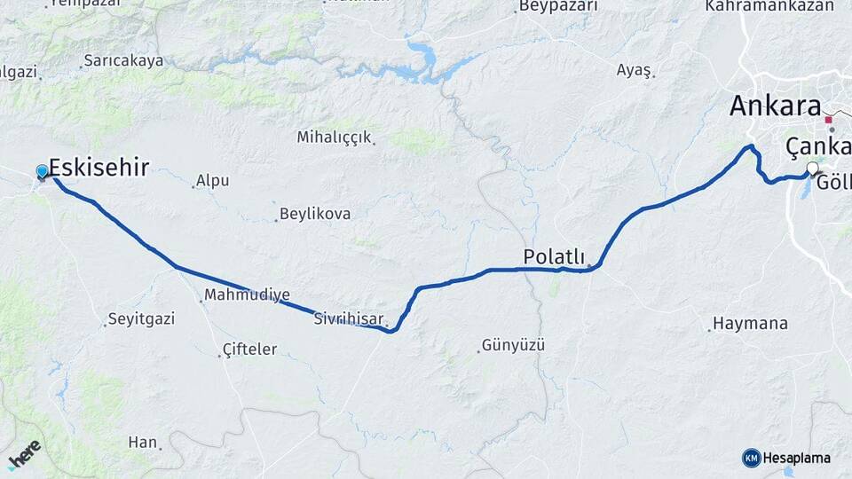 Eskişehir Gölbaşı Ankara Arası Kaç Km - Yol Haritası