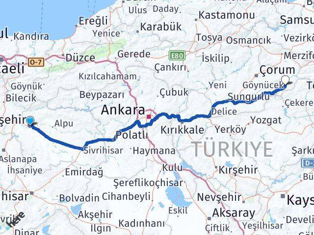 Eskişehir Göynücek Amasya Arası Kaç Km - Yol Haritası