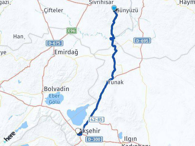 Eskişehir Günyüzü Akşehir Konya Arası Kaç Km - Yol Haritası