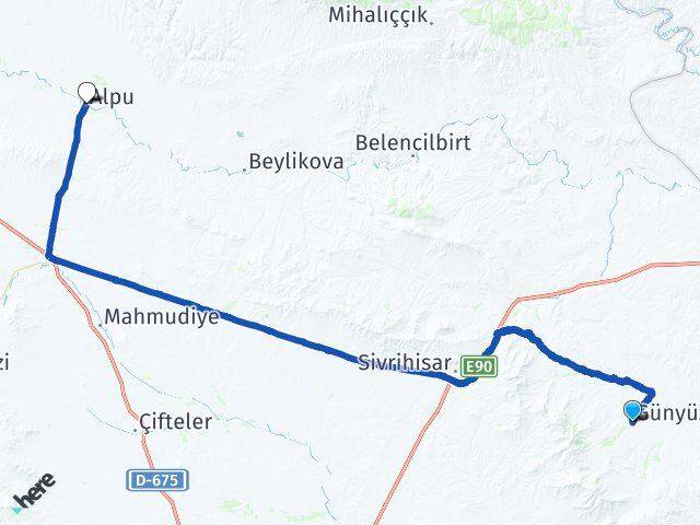 Eskişehir Günyüzü Alpu Arası Kaç Km - Yol Haritası