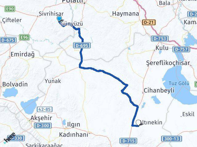 Eskişehir Günyüzü Altınekin Konya Arası Kaç Km - Yol Haritası