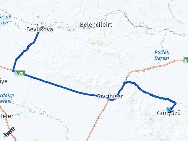 Eskişehir Günyüzü Beylikova Arası Kaç Km - Yol Haritası