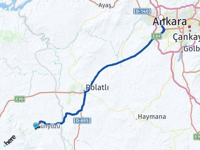 Eskişehir Günyüzü Etimesgut Ankara Arası Kaç Km - Yol Haritası