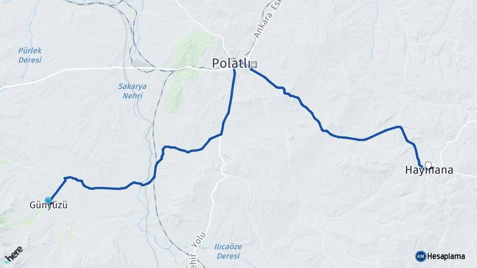 Eskişehir Günyüzü Haymana Ankara Arası Kaç Km - Yol Haritası