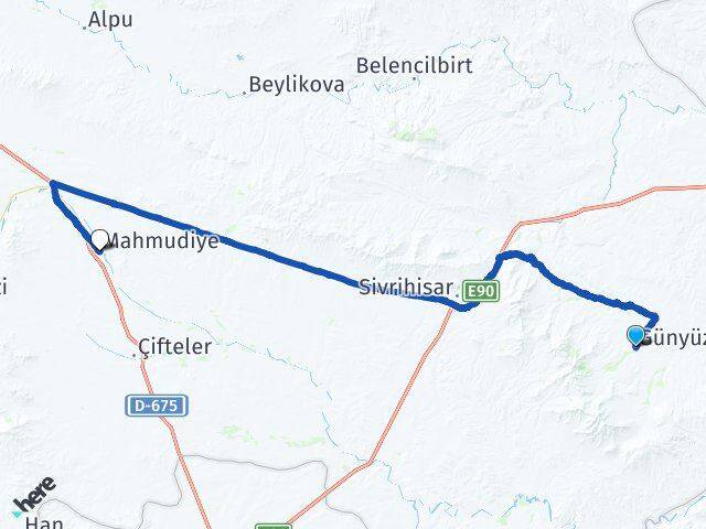 Eskişehir Günyüzü Mahmudiye Arası Kaç Km - Yol Haritası