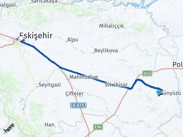 Eskişehir Günyüzü Odunpazarı Arası Kaç Km - Yol Haritası