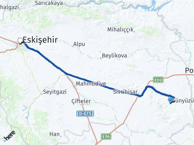 Eskişehir Günyüzü Tepebaşı Arası Kaç Km - Yol Haritası