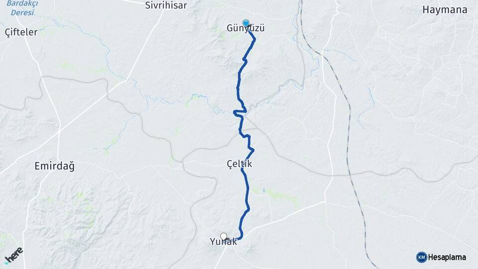 Eskişehir Günyüzü Yunak Konya Arası Kaç Km - Yol Haritası