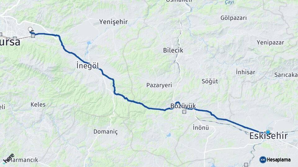 Eskişehir Gürsu Bursa Arası Kaç Km - Yol Haritası
