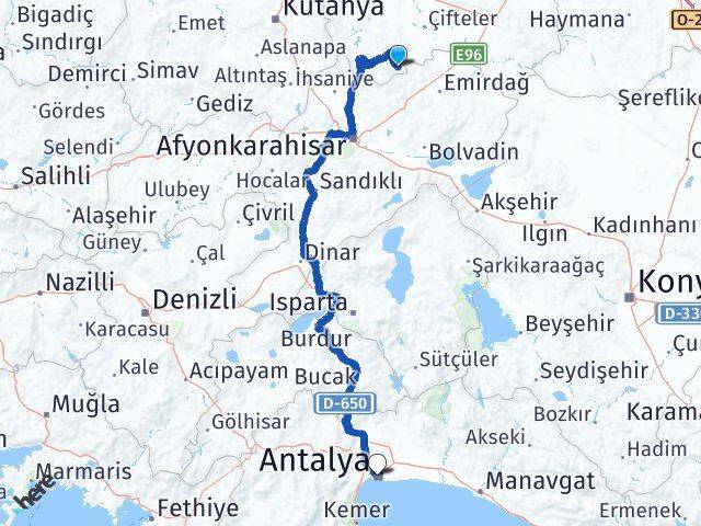 Eskişehir Han Antalya Arası Kaç Km - Yol Haritası