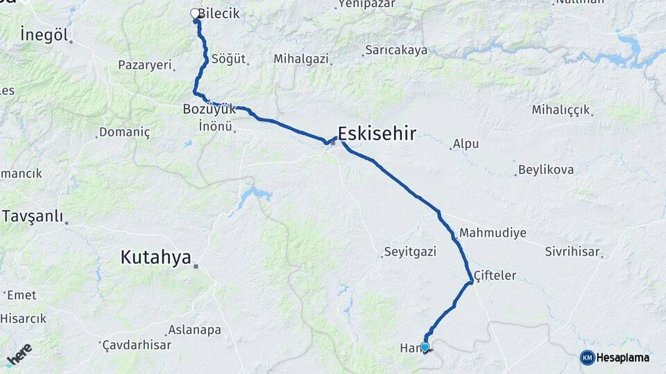 Eskişehir Han Bilecik Arası Kaç Km - Yol Haritası