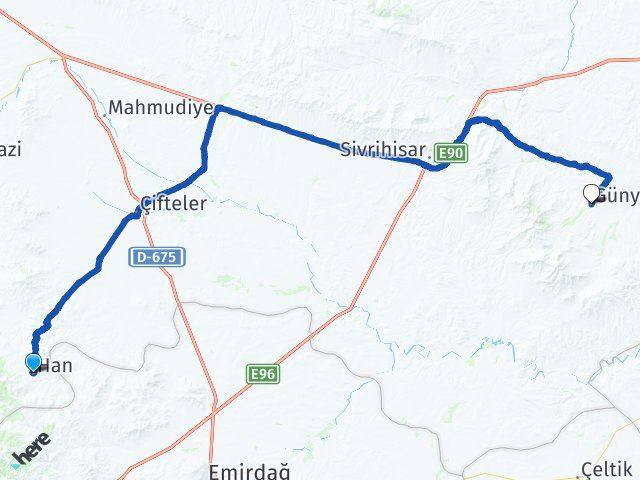 Eskişehir Han Günyüzü Arası Kaç Km - Yol Haritası