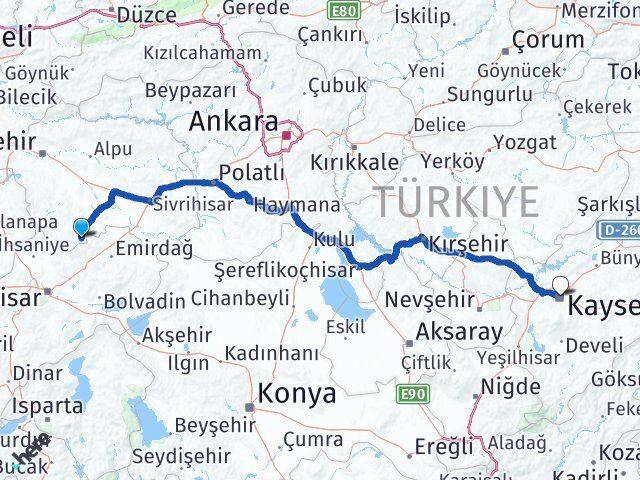Eskişehir Han Kayseri Arası Kaç Km - Yol Haritası
