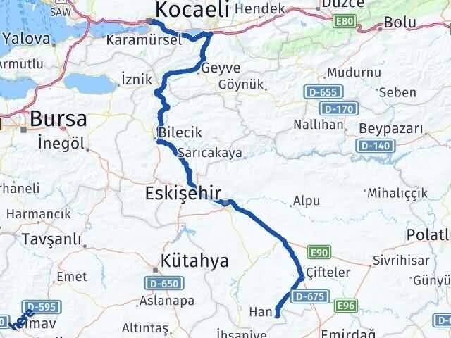 Eskişehir Han Kocaeli Arası Kaç Km - Yol Haritası