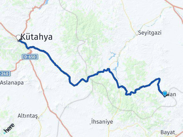 Eskişehir Han Kütahya Arası Kaç Km - Yol Haritası