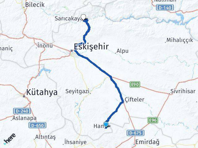 Eskişehir Han Sarıcakaya Arası Kaç Km - Yol Haritası
