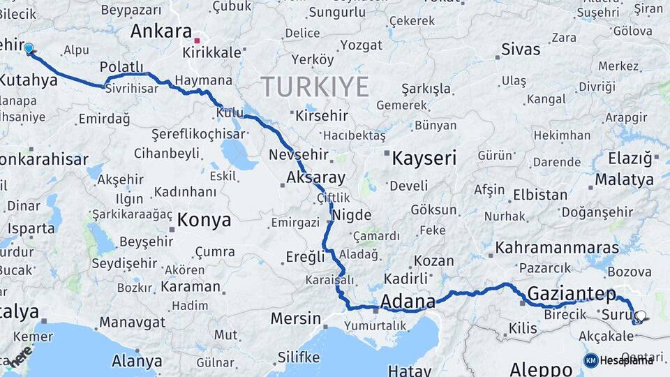 Eskişehir Harran Şanlıurfa Arası Kaç Km - Yol Haritası