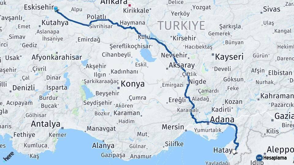Eskişehir Hatay Arası Kaç Km - Yol Haritası