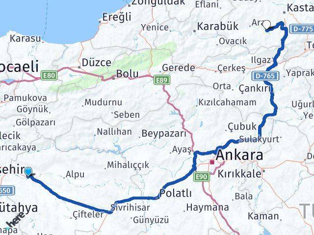 Eskişehir İhsangazi Kastamonu Arası Kaç Km - Yol Haritası