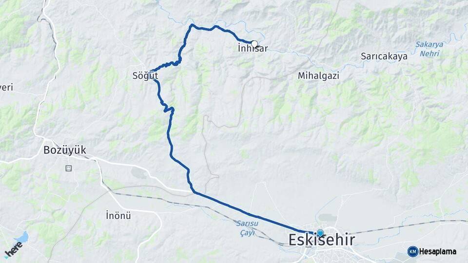Eskişehir İnhisar Bilecik Arası Kaç Km - Yol Haritası