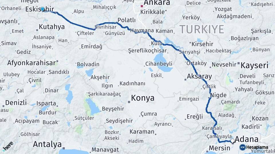 Eskişehir İnönü Adana Arası Kaç Km - Yol Haritası
