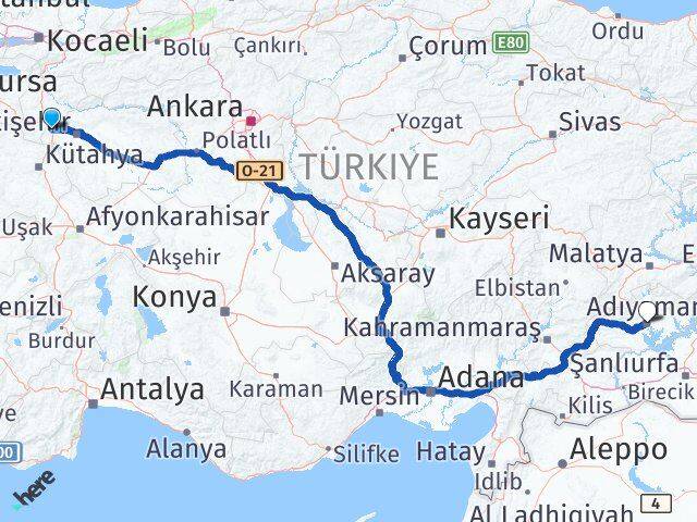 Eskişehir İnönü Adıyaman Arası Kaç Km - Yol Haritası