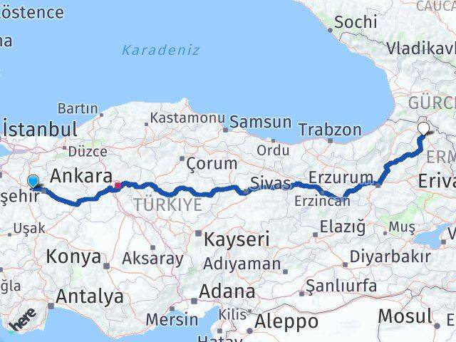 Eskişehir İnönü Ardahan Arası Kaç Km - Yol Haritası