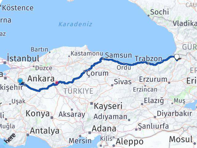 Eskişehir İnönü Artvin Arası Kaç Km - Yol Haritası