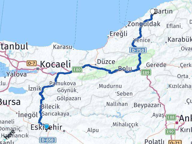 Eskişehir İnönü Bartın Arası Kaç Km - Yol Haritası