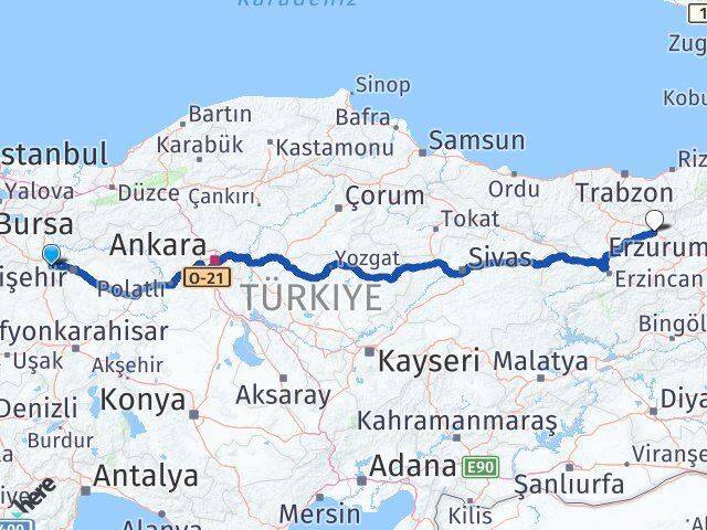 Eskişehir İnönü Bayburt Arası Kaç Km - Yol Haritası