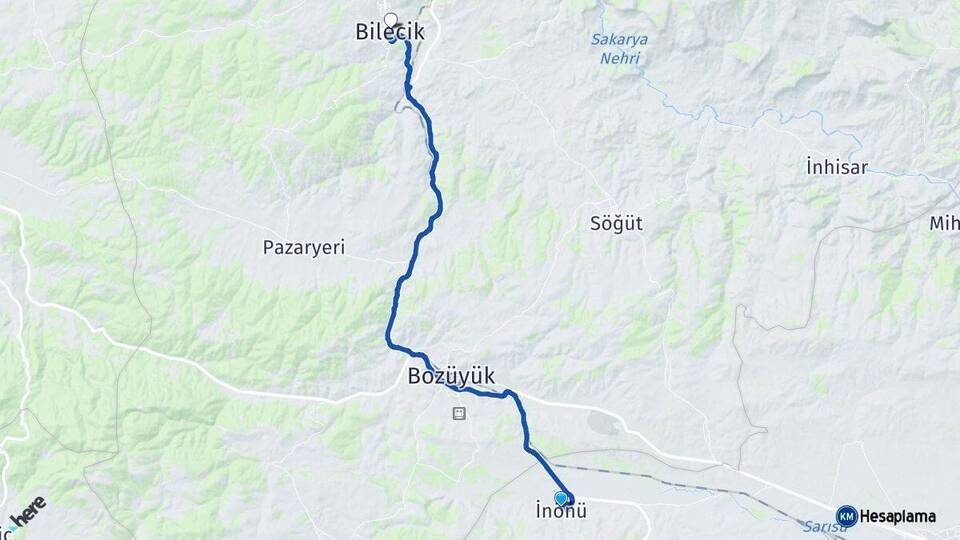 Eskişehir İnönü Bilecik Arası Kaç Km - Yol Haritası
