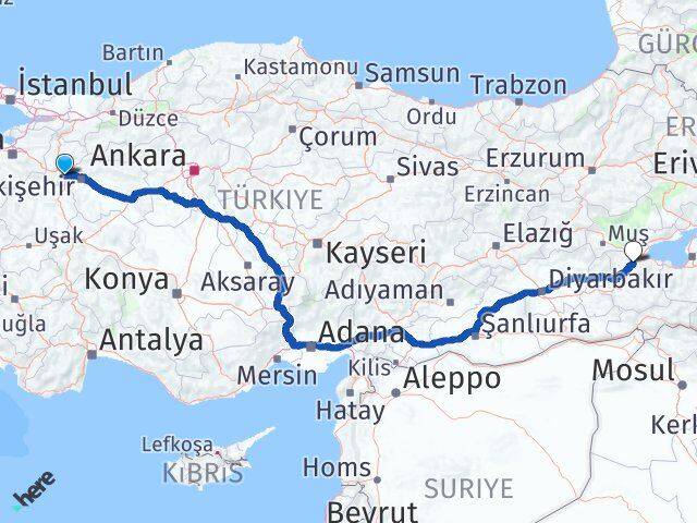 Eskişehir İnönü Bitlis Arası Kaç Km - Yol Haritası