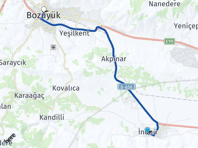 Eskişehir İnönü Bozüyük Bilecik Arası Kaç Km - Yol Haritası