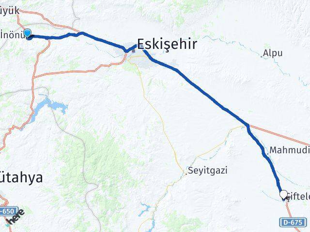 Eskişehir İnönü Çifteler Arası Kaç Km - Yol Haritası