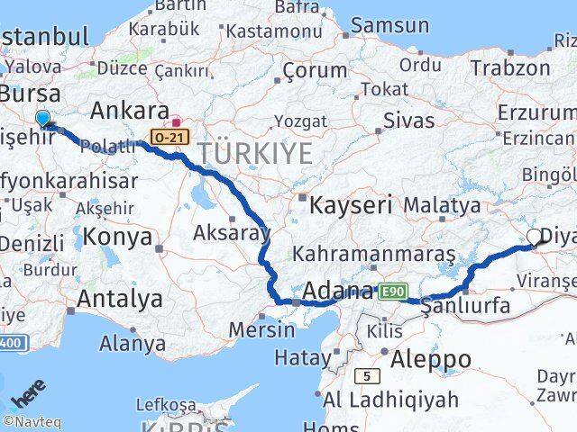 Eskişehir İnönü Diyarbakır Arası Kaç Km - Yol Haritası