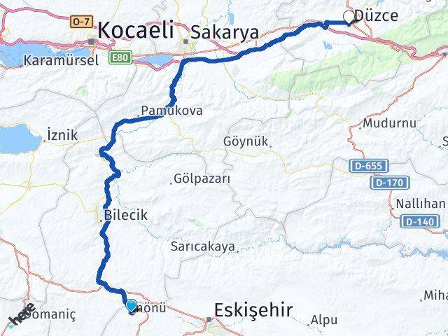 Eskişehir İnönü Düzce Arası Kaç Km - Yol Haritası