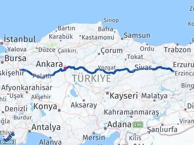 Eskişehir İnönü Erzincan Arası Kaç Km - Yol Haritası
