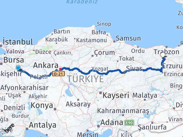 Eskişehir İnönü Gümüşhane Arası Kaç Km - Yol Haritası