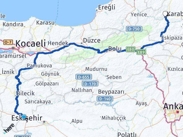 Eskişehir İnönü Karabük Arası Kaç Km - Yol Haritası