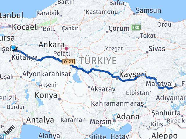 Eskişehir İnönü Malatya Arası Kaç Km - Yol Haritası