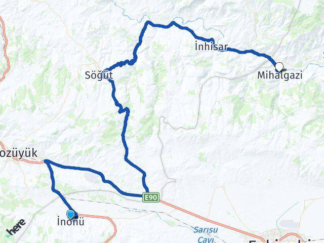 Eskişehir İnönü Mihalgazi Arası Kaç Km - Yol Haritası