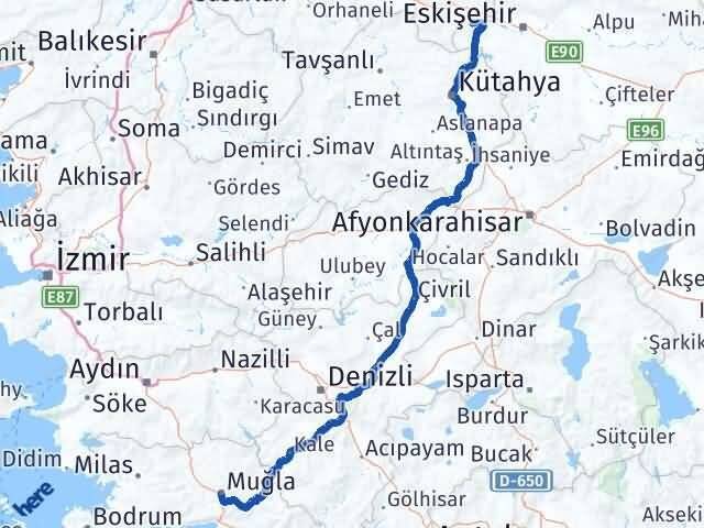 Eskişehir İnönü Muğla Arası Kaç Km - Yol Haritası